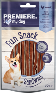 PREMIERE Poslastica za pse Fun Snack Sandwich, piletina i riba, 70 g