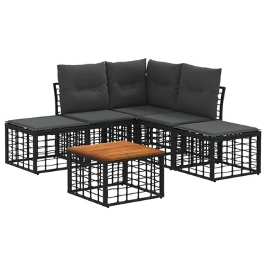 Set vanjskih sofa, 6 kom, poliester, sa stolom, crna