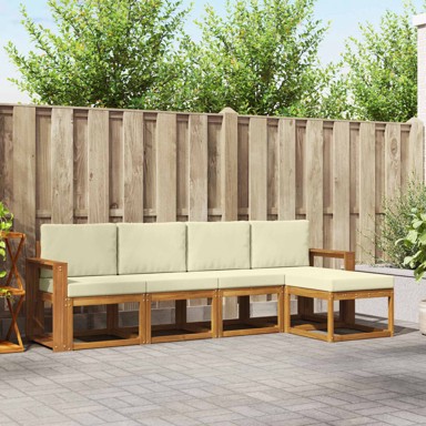 Set vanjskih sofa, 5 kom, prirodna i krem, čvrsto drvo akacije