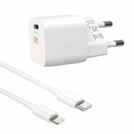 XO Zidni punjač CE01B, PD, 20W, 1x USB-C, bijeli, s USB-C na Lightning kabelom