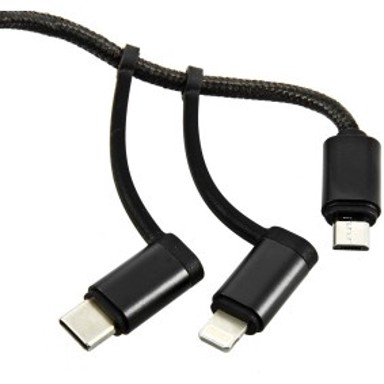 INTER-TECH Kabel USB 2.0 na mUSB/USB-C/Lightning, crni, 1 m