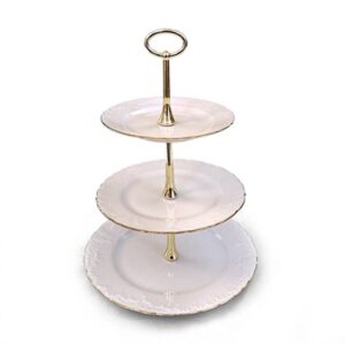 Etažer porculanski na 3 nivoa, zlatni rub