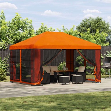 Gazebo, 4 x 3 m, poliester i čelik 190, bez bočnog zida, narančasta
