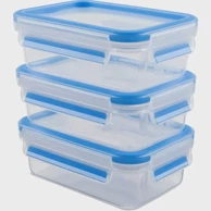 EMSA Set spremnika CLIP & CLOSE, 0.55 L, 3 komada, prozirno/plavo, pravokutno, hermetički zatvoreno, BPA free