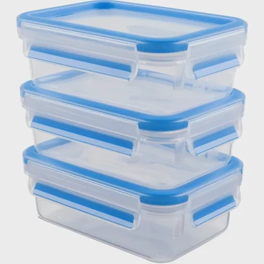 EMSA Set spremnika CLIP & CLOSE, 0.55 L, 3 komada, prozirno/plavo, pravokutno, hermetički zatvoreno, BPA free