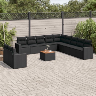 12-dijelni set vrtnih sofa od poliratana s jastucima crni