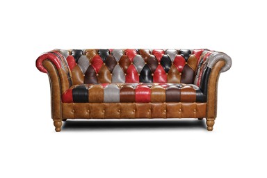 CHESTERFIELD Harris Tweed Periwinkle Patchwork 2-Sjedišta Dvosjed