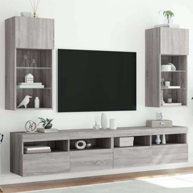 TV ormarić, 40.5 x 30 x 90 cm, s LED svjetlima, sivi hrast sonoma