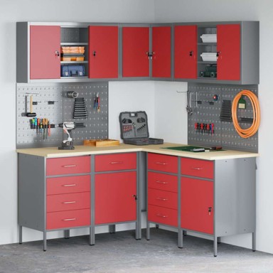 Set radnih ormara i nosača 12 kom MDF i metal, crveni