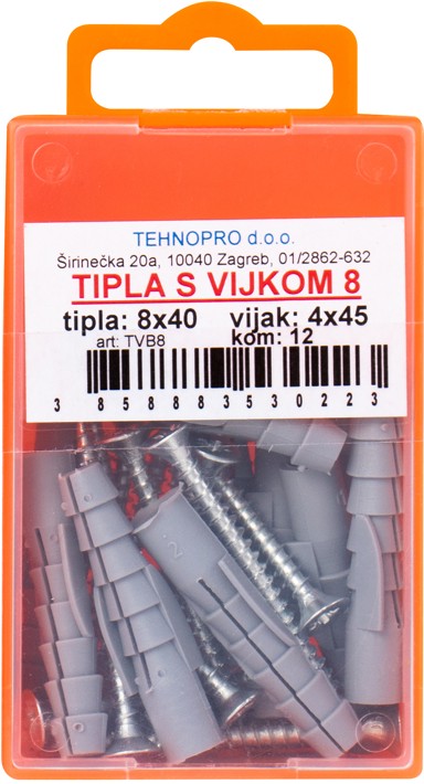 TEHNOPRO Plastična tipla s vijkom FI8/12