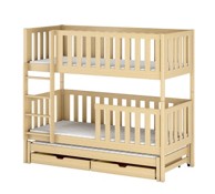 Drveni dječji krevet na kat Lea s tri kreveta i ladicom, 190 x 90 cm, svijetlo drvo