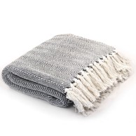 Pamučni pokrivač s uzorkom riblje kosti 220x250 cm mornarsko plavi