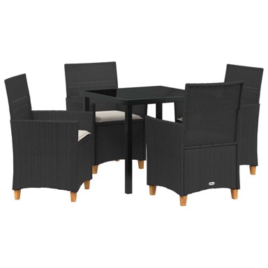 Set od 5 vrtnih blagovaonskih stolica s jastučićima, poli ratan, crna