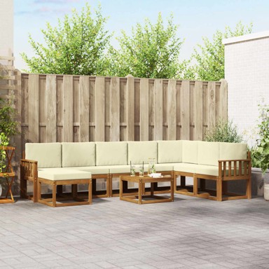 Set vanjskih sofa, 9 kom, s jastucima, prirodna i krem