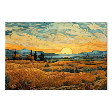 Slika Impresionistička polja, naslikani zlatni krajolik sa žitnim poljima, 90x60 cm