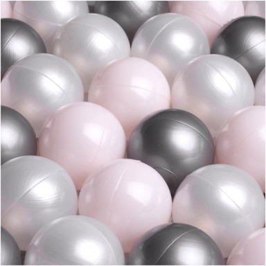 PLUSH NEST Loptice za bazen, promjer 6 cm, 200 kom, biserne, srebrne i svijetlo roze