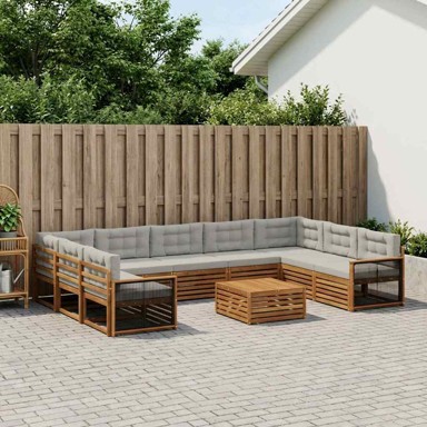Set vanjskih sofa s jastukom, 10 pcs, prirodna i svjetlosiva