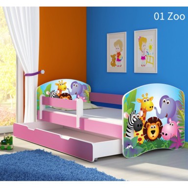 Drveni dječji krevet 160×80 s bočnom stranicom i dodatnom ladicom na izvlačenje, rozi