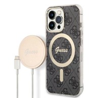 GUESS Maska 4G Print MagSafe za iPhone 14 Pro Max, crna, s MagSafe punjačem