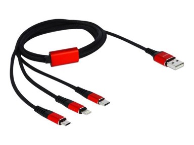 DELOCK Kabel USB na 8-polni Lightning priključak, Micro USB i USB-C, 1m, crno/crveni