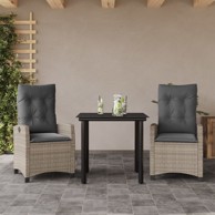 3-dijelni vrtni blagovaonski set, poli-ratan, svijetlosivi