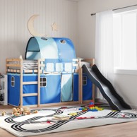Krevet na kat s toboganom i zavjesama plavi 90 x 190 cm