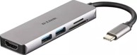 D-LINK Docking stanica DUB-M530, USB-C, 2x USB-A,1x HDMI, 1x SD/microSD, sivi
