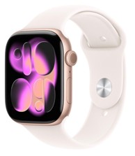 APPLE Pametni sat Watch Series 11 GPS, aluminijsko kućište 46 mm, zlatna, roza sportski remen S/M