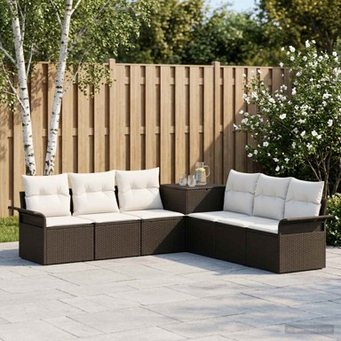 Set sofa 7 kom od poliratana i čelika, crno-krem bijeli