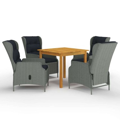 Vrtna garnitura, 5-dijelni set, dužina stola 80 cm, smeđa i crna