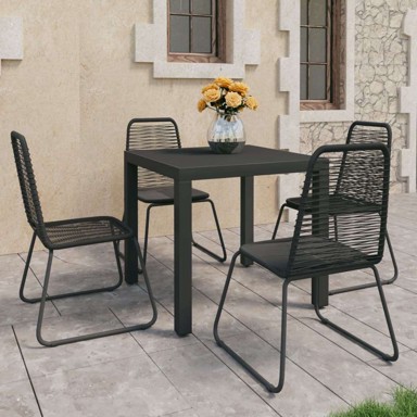 Vrtna garnitura, 5-dijelni vrtni blagovaonski set, dužina stola 79 cm, PVC ratan, crni