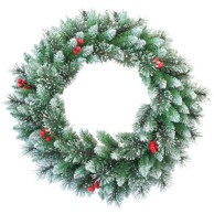 Božićni vijenac za vrata zeleni sa snijegom i bobicama 40 cm