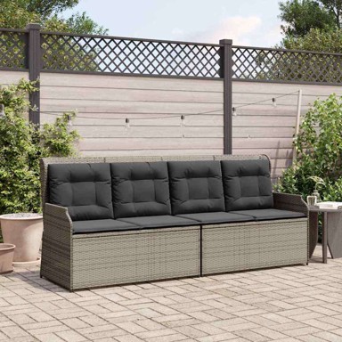 Vrtna klupa s jastukom 110 x 67 x 95 cm, poli-ratan, siva