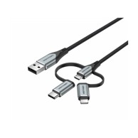 VENTION Kabel USB 2.0, sivi, 1.5m, USB-A muški na 3-u-1 Micro-B/USB-C/Lightning muški