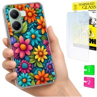 Maskica za Xiaomi Poco X7 Pro 5G, s foto tiskom, s cvjetnim uzorkom, sa zaštitnim staklom 9H
