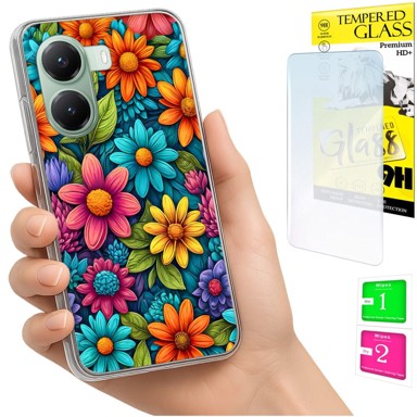 Maskica za Xiaomi Poco X7 Pro 5G, s foto tiskom, s cvjetnim uzorkom, sa zaštitnim staklom 9H