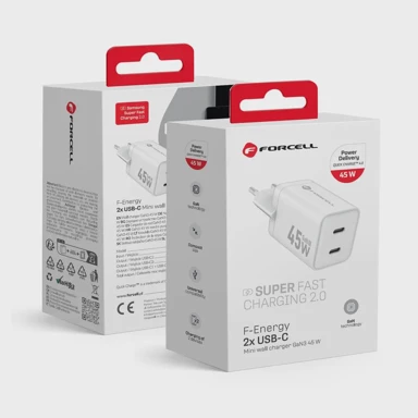 FORCELL Punjač F-Energy Mini GaN III VT-36B, 2×USB-C PD/QC4.0, 45W, bijeli