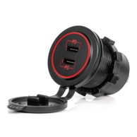 AMIO Vodootporni modularni auto punjač sa crvenim LED osvjetljenjem, 2x USB-C, 12/24V