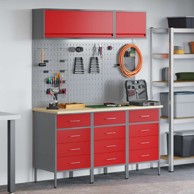Set radnih ormarića s ladicama i pohranom (set 8 kom), 150 x 55 x 200 cm, crvena