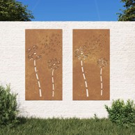 Vrtni ukrasi, zidni, 2 kom, 105x55 cm, čelik COR-TEN, cvjetni uzorak