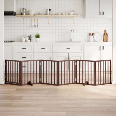 Vrata za pse s vratašcima 6 panela sklopiva 300 cm drvo topole 50 x 60 x 2 cm, smeđa