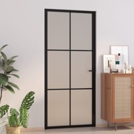 Unutarnja vrata 93 x 201,5 cm crna od mat stakla i aluminija
