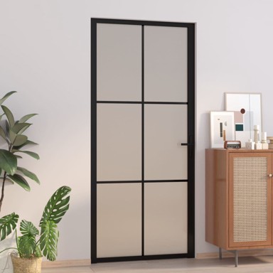 Unutarnja vrata 93 x 201,5 cm crna od mat stakla i aluminija
