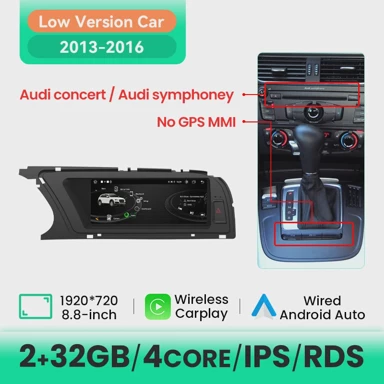 Autoradio uređaj, Android 13 bežični CarPlay za Audi A4 (2009–2016), LOW, 2GB/32GB, 13–16