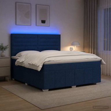 LED okvir za krevet s madracem 160 x 200 cm, tkanina, plavi