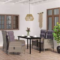 Vrtna garnitura, 5-dijelni set s jastucima sivo-crni, dužina stola 140 cm, siva i crna
