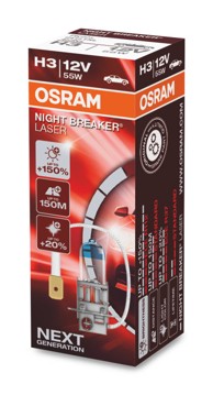 OSRAM Night Breaker Laser 12V H3 do 150% više svjetla do 20% bjelije (3700K)