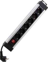 REV Produžni kabel Supraline, 6 utičnica, 2,4 m, sa sklopkom, srebrni