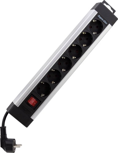 REV Produžni kabel Supraline, 6 utičnica, 2,4 m, sa sklopkom, srebrni