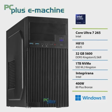 PCPLUS Stolno računalo e-machine / Intel Core Ultra 7-265, 32GB, 1TB SSD, UHD Graphics, Windows 11 Home, crna